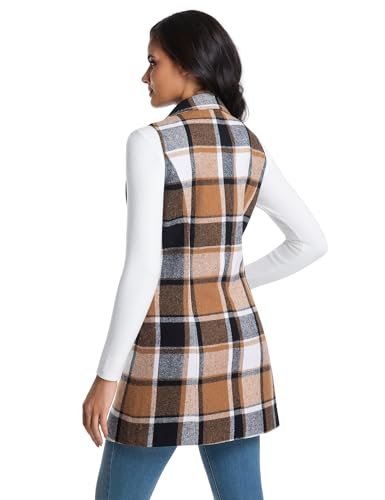 IDEALSANXUN Womens Long Wool Plaid Vest Fall Winter Sleeveless Blazer Jackets Trench Coat4