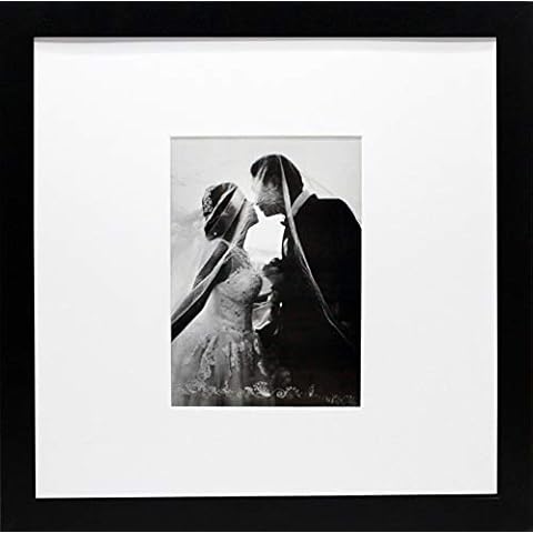 12x12 Black Wood Gallery Picture Frame with Mat to 5x7 - Wide Molding - Great for Scrapbooking - Includes Both Attached Hanging Hardware and Desktop Easel - Display Pictures 12 x 12 Cover