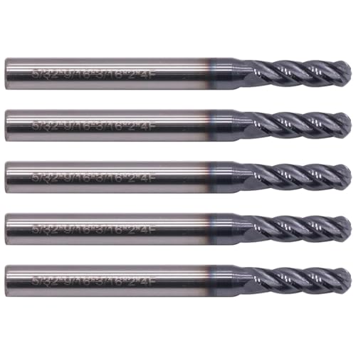 Image of BestParts 5Pcs 5 /32 inch 4 Flute Solid Carbide Ball Nose End Mill, AlTiN Coated | 30 Degree Helix, 5 /32 inch Cutting Diameter, 3 /16 inch Shank Diameter, 9 /16 inch Length of Cut, 2 inch Overall Length