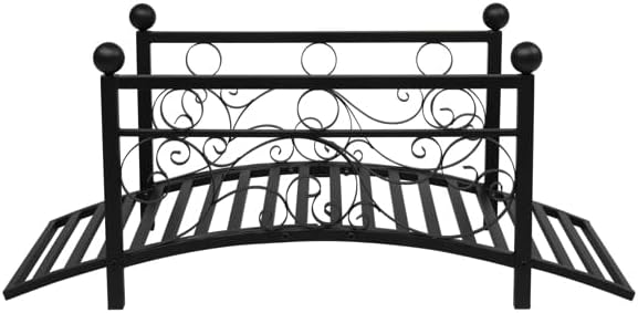 40.16" L x 20.08" W x 17.13" H Ourdoor Decorative Black Iron Foot Bridge for Pond and Backyard Landscaping,Decorative Footbridge, Garden Bridge Metal Yard Arch Path Bridge with Patterned Guardrails