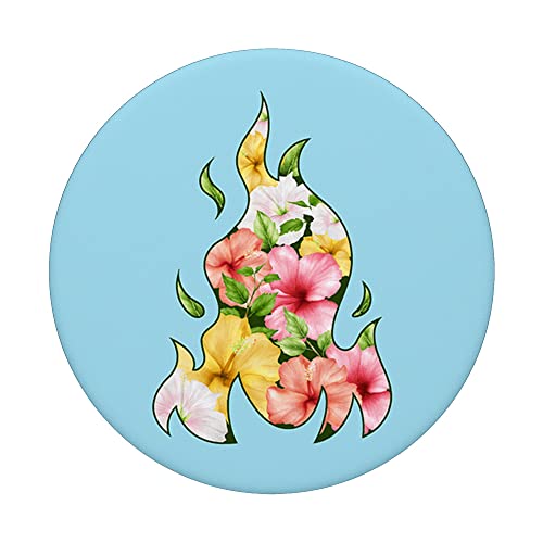 Coconut Girl Aesthetic Hibiscus Flame PopSockets Swappable PopGrip, Black - Image 3