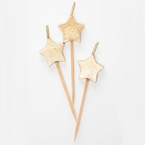 Unique Star Party Pick Candles - 3' | Gold | 6 Pcs