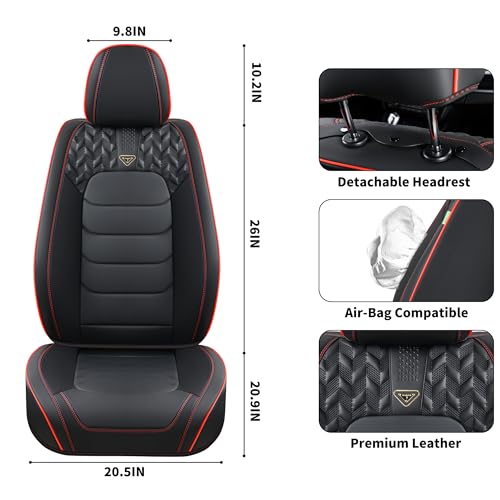 Image of FLORICH Seat Covers Full Set,Leather Seat Covers, Front and Rear Seats Cover 5 Seats, Waterproof Car Seat Cushion Protector Accessories for Sedan SUV Pick-up Truck(Black&Red line, Full Set)