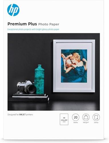 HP Premium Plus CR672A, Carta fotografica lucida, grammatura 300 g/m2, formato A4, Confezione da 20 fogli