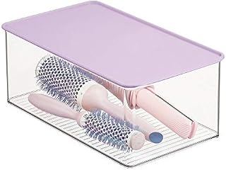 mDesign Bathroom Plastic Stackable Storage Box Container, Hinged Lid - Cabinet, Vanity Organizer