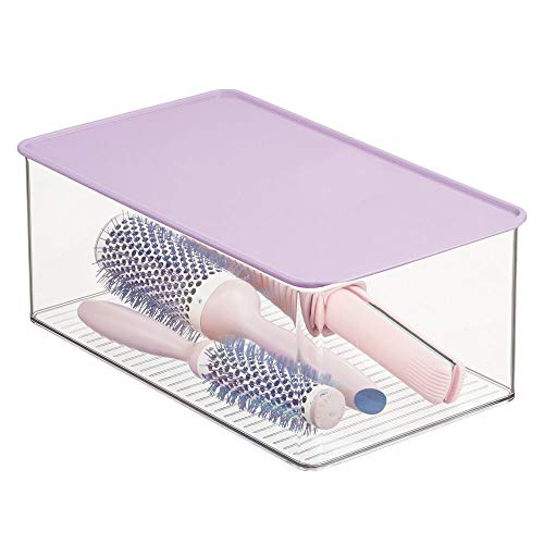 mDesign Bathroom Plastic Stackable Storage Box Container, Hinged Lid - Cabinet, Vanity Organizer