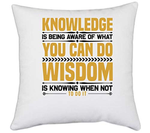 UDNAG White Polyester 'Knowledge' Pillow Cover [16 Inch X 16 Inch]