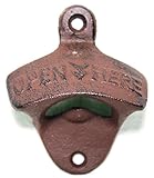 Labara Wall Bottle Opener Wine Beer Mount Copper Cap Iron Cafe Bar Wall Open Here Metal Retro Cap Catcher Vintage Fixed Wall-mounted (1pcs)