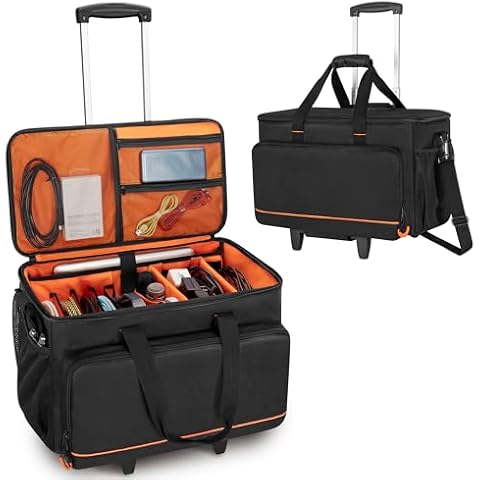 Trunab Rolling DJ Cable File Bag with Hard Padded Bottom,Detachable Dividers and Dolly,Travel Gig Bag for Professional DJ Gear, Musical Instrument and Accessories Cover