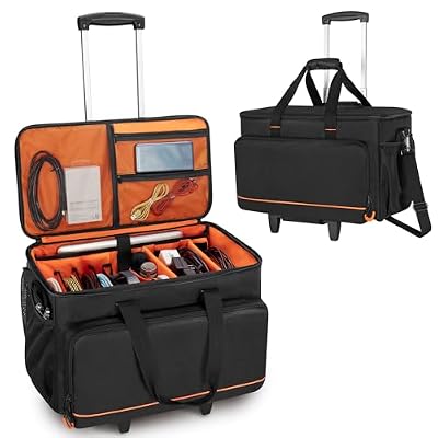 Trunab Rolling DJ Cable File Bag with Hard Padded Bottom,Detachable Dividers and Dolly,Travel Gig Bag for Professional DJ Gear, Musical Instrument and Accessories