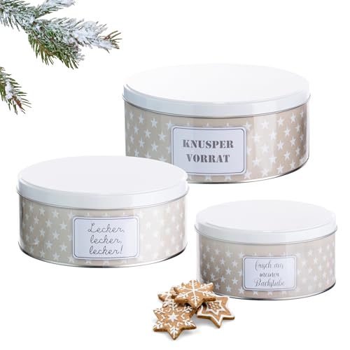Brandsseller Lot de 3 boîtes à biscuits en métal – boîtes rondes empilables avec couvercle – boîtes de conservation alimentaires pour gâteaux,...