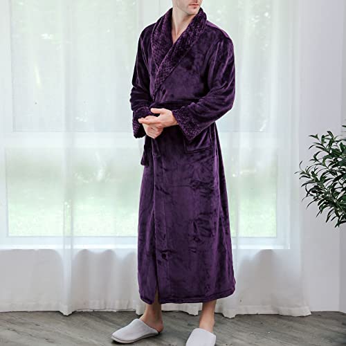 Lu's Chic Men's Long Sleeve Robe House Bathrobe Full Length Fluffy Pocket Winter Bath Hot Tub4