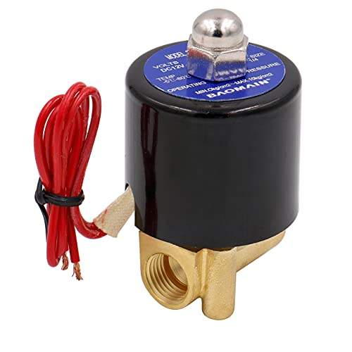 Baomain 1/4 Inch Brass Electric Solenoid Valve for Air Water Valve N/C (Normally Closed) DC 12V 2W-025-08