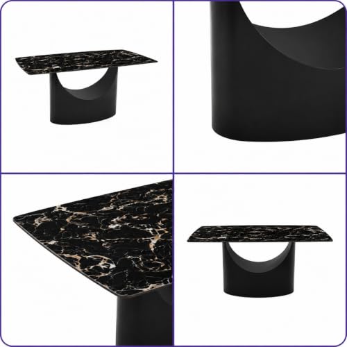 Image of Wakefit Taco Dining Table - Portoro Black - 6 Seater I Marble Finish I Vitrified Tile Top I Portoro Black