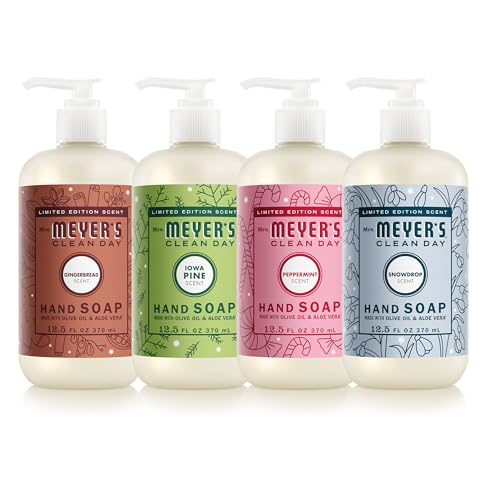 Mrs. MEYER'S Clean Day Holiday Hand Soap Set, Includes Peppermint, Iowa Pine, Snowdrop, Gingerbread