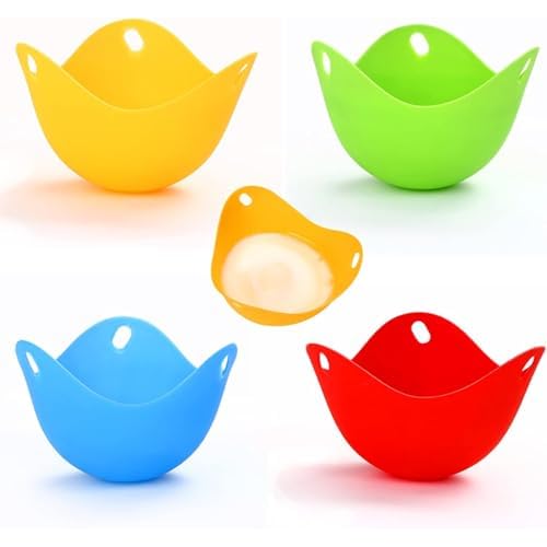 YSTrillion 4 Stück Eierkocher,Egg Poacher Antihaft-Silikon Eier Pochierer,Mikrowellen-Eierkocher,Eiermacher Cups für Kochgeschirr,Dampfgarer,Pochierte Eier Form