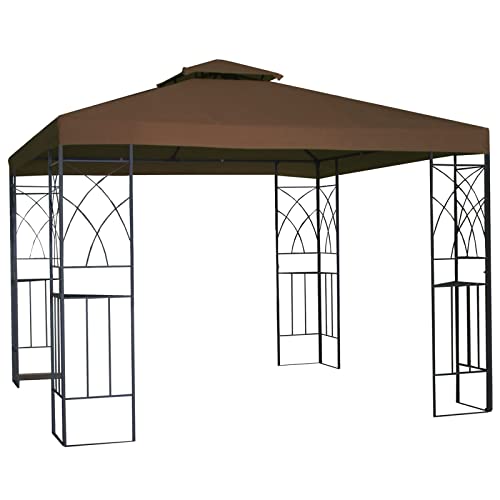 DXDRT Toit de Rechange pour Pavillon de Jardin 3x3M, Toile de Rechange pour Pavillon Tonnelle Tente Double Niveau, Etanche Tissu Polyester Haute Densité 160 g/m²(Le Haut Seulement),Marron