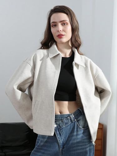 Trendy Women's Casual Coat: White Lapel Long Sleeve Jacket with Pockets (Large) for Effortless Style - Image 2