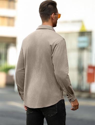 Image of ZAFUL Men's Faux Suede Button Down Shirts Jacket Lightweight Shirt Jacket Long Sleeve Work Coat Solid Color Overshirt