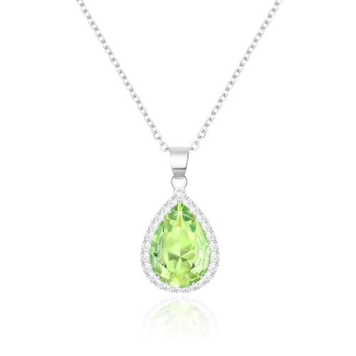 Linawe Silber Kette Halskette Anhänger Silberkette Damen, Peridot Grün Diamant Geburtsstein Kristall Kettenanhänger Charm Kette Halsketten, Frauen Schmucksets für Damen Jewelry