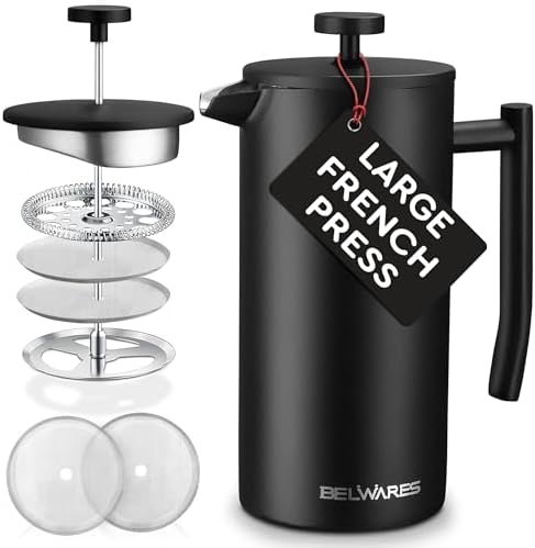 French Press Coffee Maker - 50oz Stainless Steel, Insulated Coffee Press
