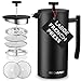 Large French Press Coffee Maker - Double Wall 304 Stainless Steel - 4 Level Filtration System with 2 Extra Filters, 50 oz (1.5L), Black