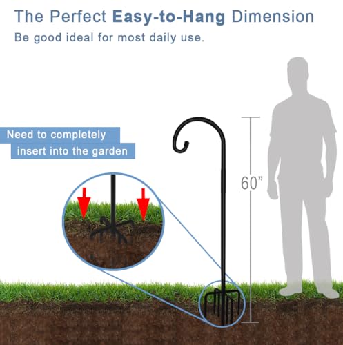 Image of Artigarden 60 inch Outdoor Shepherd Hook with Upgraded 7 Prong Base (1 Pack), Adjustable Heavy Duty Garden Hanging Stake for Bird Feeder Solar Light Plant Hanger Wedding Decor, Matte Black