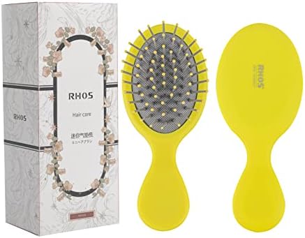 RHOS Mini Travel Hair Brush for Women/Men/Kids - Pocket Detangler Brush for Wet and Dry Hair - Travel Size Paddle Brush for Detangling- For All Hair Types (1 Pack-Yellow)