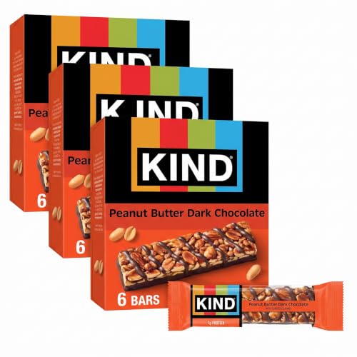 KIND Nut Bars, Peanut Butter Dark Chocolate, Healthy Snacks, Gluten Free, 8g Protein, 6 Count (Pack of 3)