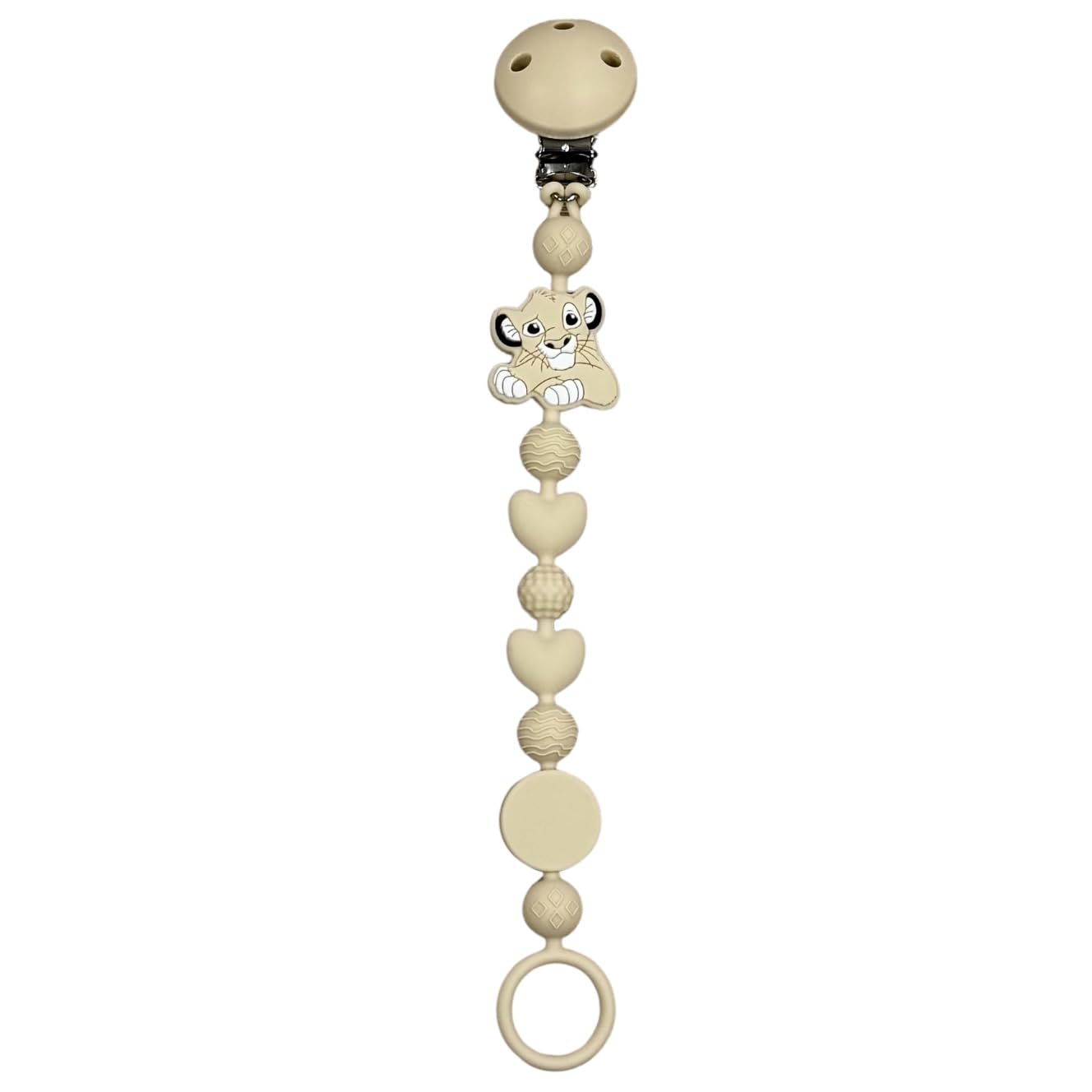 Cadena para chupete de silicona personalizada con nombre – Modelo Bubble Charm – Clip seguro – Idea regalo nacimiento – León