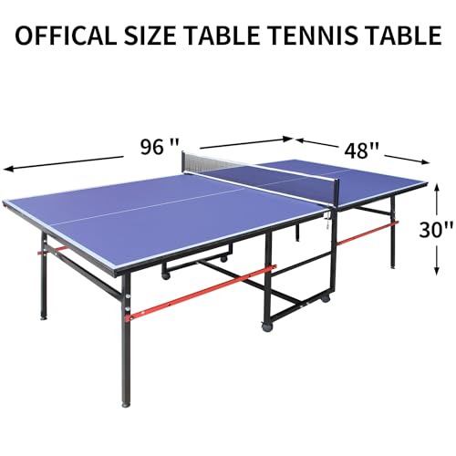 Professional Outdoor Table Tennis Tables–8ft Mid-Size Portable Ping Pong Table Game with Net,2 Table Tennis Paddles and 3 Balls for Easy Movement Perfect Christmas New Year Holiday Season Gifts