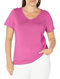 HUE Womens Short Sleeve V-neck Sleep Tee Pajama Top, Passion Pink, Small