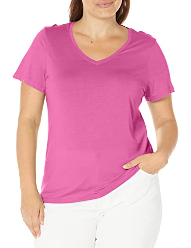 HUE Womens Short Sleeve V-neck Sleep Tee Pajama Top, Passion Pink, Small