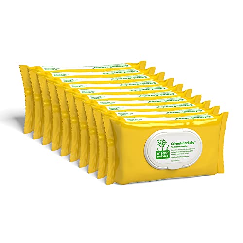 CalenduflorBaby Toallitas húmedas Bebé Mama Natura, Biodegradables con Extracto Calendula officinalis. 10 packs x 72 uds (720 unidades) - Aptas para el WC