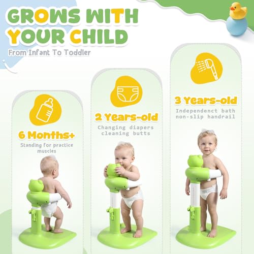 Image of Orzbow Baby Bath Stand, Adjustable Height Baby Shower Stand, Toddler Shower Standing Support with Non-Slip Base for Infant 6-36 Months, Easy-Use, Ideal Gift, Green