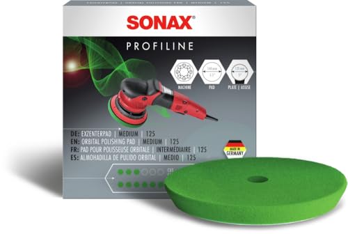 SONAX ExzenterPad medium 125 (1 Stück) zum maschinellen Polieren von Lacken mit Exzenterpoliermaschinen für Stützteller mit 125 mm Durchmesser | Art-Nr. 04986000