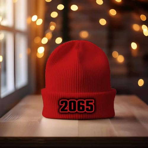 Cuffed beanie rouge 2065 Year bonnet d'hiver en maille classique - 2
