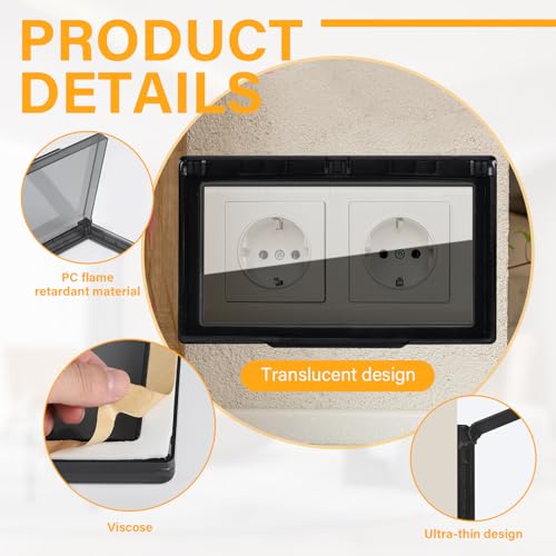 CPROSP 1 Stück Schalter Abdeckung Steckdosenabdeckung, Typ 86 Flip, 2 Fach Wasserdichte Steckdosenabdeckung, Geeignet für Küche, Bad, Außenbereich, Schwarz