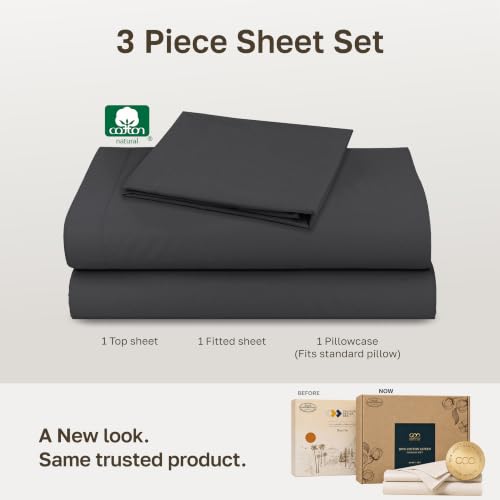 Image of Soft Natural 100% Cotton Sateen XL Twin Sheet Set, 3 Pc Set, Dark Grey