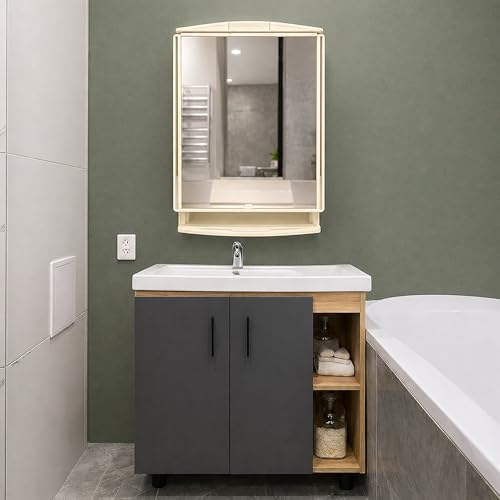 Image of JD FRESH Unbreakable Bathroom Cabinet with Mirror /Wall Mount Mirror Cabinet for Wash Basin /Bathroom Organizer Cabinet /Multipurpose Wall Storage Organizer /Decorative Prime Look (Ivory)