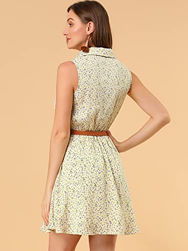 Image of Allegra K Women's Floral Printed Half Placket Above Knee Summer Sleeveless Belted Dress
