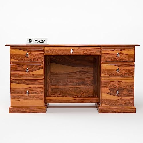 Image of Solid Sheesham Wooden Study Table & Desk with Drawer for Office and Home | Computer Laptop Table | Reading & Writing Desk | Laptop Desk (Honey)