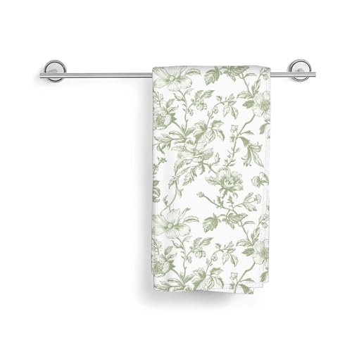 Image of Sage Green Floral Kitchen Towels Light Green Flower Chinoiserie Dish Towels, 16x24 Inch Seasonal Spring Summer Toile Decoration Absorbent Hand Towels for Home Kitchen Dinner Drying Set of 2