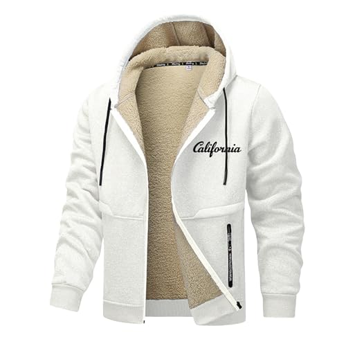 Veste chaude coupe-vent homme blouson d'hiver blanc en polaire isolante
