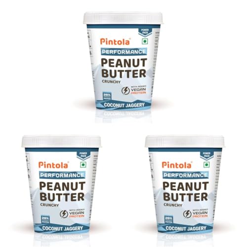 Image of Pintola Coconut Jaggery Performance Series Peanut Butter (Crunchy) - 1kg | Vegan Protein | 28% Protein | High Protein & Fiber (Pack of 3)