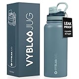 VYBLOOJUG Termo de Acero Inoxidable, Termo de Agua con Doble Pico, Agua Fría (24 horas) o Caliente (12 horas), con Popote...
