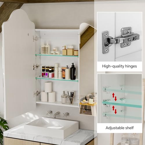 Armario de medicamentos con espejo LED de tres posiciones para baño, montaje en pared o empotrado, con luces integradas y espejo, estantes ajustables, 3 colores ajustables, blanco miniatura 4