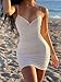 LCNBA Women's Sexy Spaghetti Strap V-Neck Mesh Ruched Bodycon Mini Club Dresses White Small