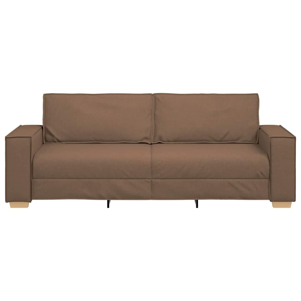 Sofa 3-osobowa, brązowa, 180 cm, tapicerka materiałowa, wytrzymała konstrukcja drewniano-metalowa do salonu, przytulna kanapa z szerokimi podłokietnikami