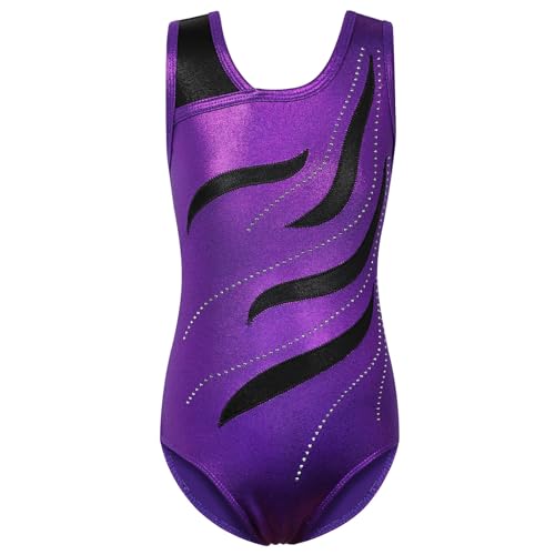 ZNYUNE Niña Maillot de Gimnasia sin Mangas B360 MoradoNegro 12A